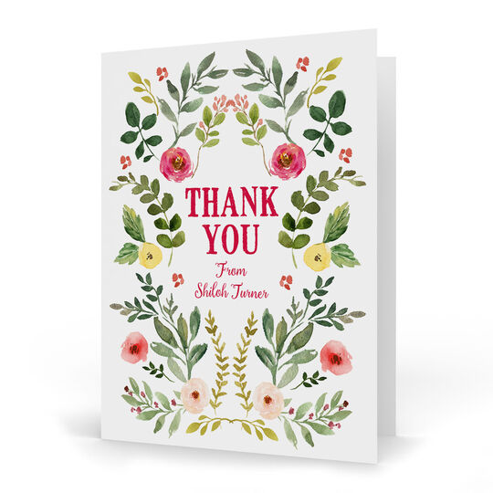 Garden Vines Vertical Folded Thank You Note Cards